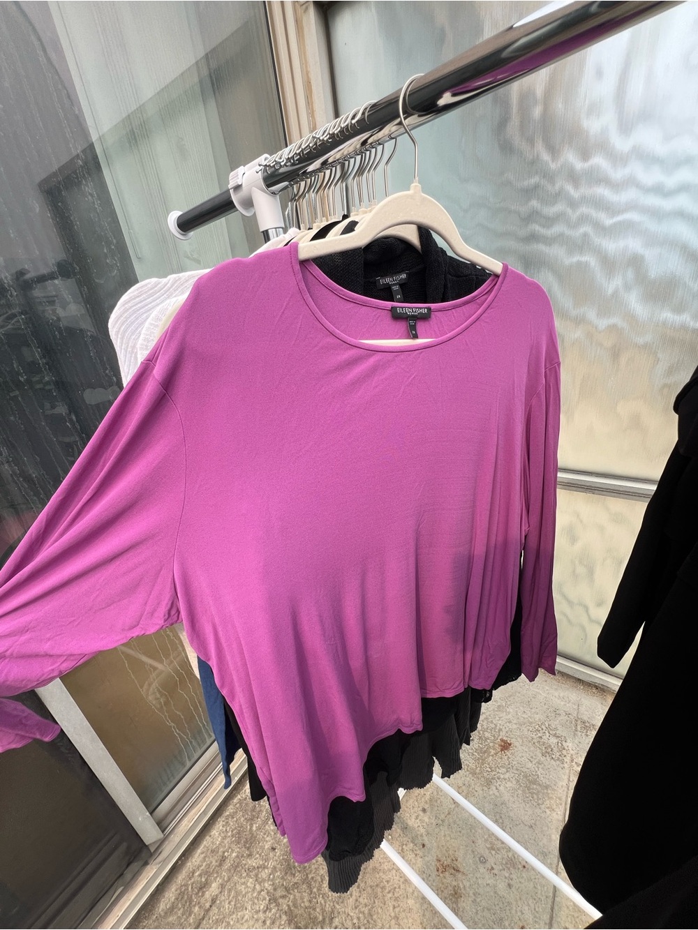 Eileen Fisher Long Sleeve Scoop Neck Top in Bright Magenta
